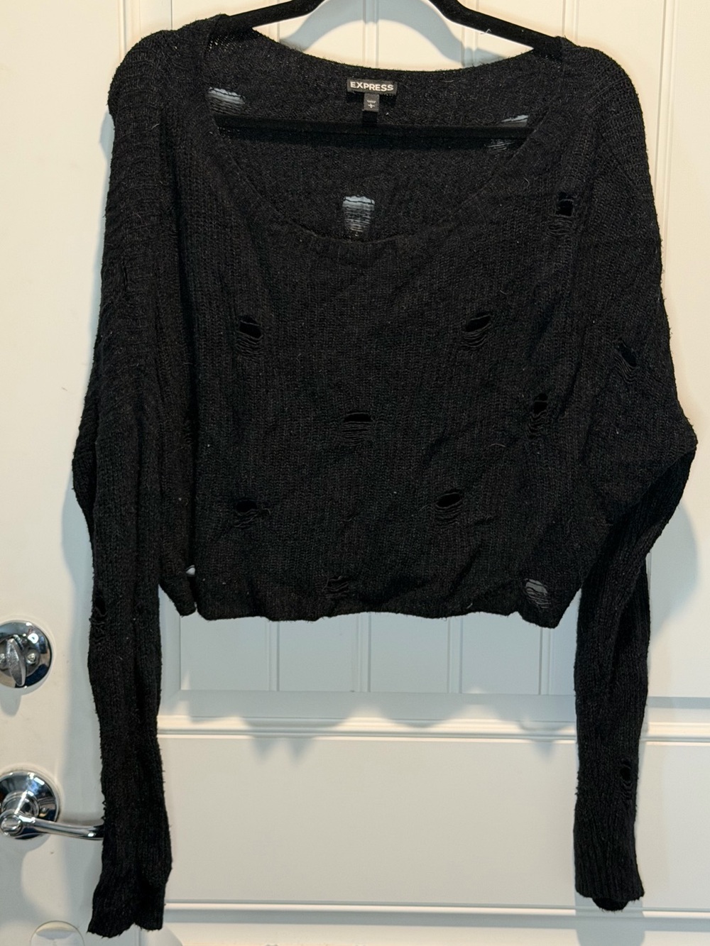 Express Black Distressed Grunge Scoop-Neck Knit Sweater